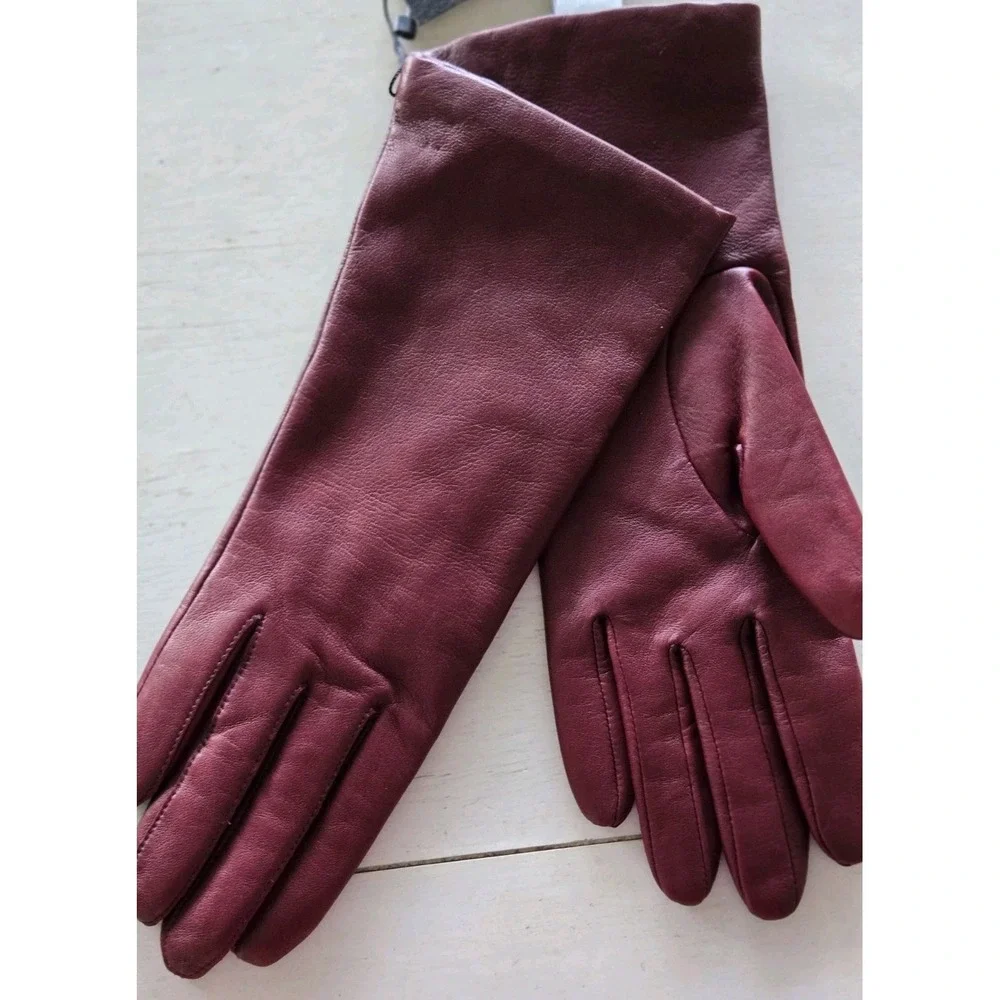 NWT Lord & Taylor Gloves Leather Cashmere Burgundy Sz 7.5 Gift Buttery Vtg 5288